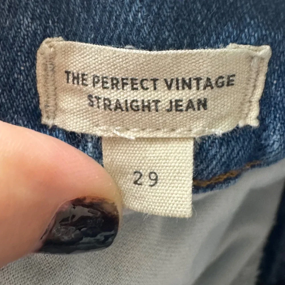 Madewell Womens High Rise Straight Leg Jeans Medium Wash Blue Distressed Hem
